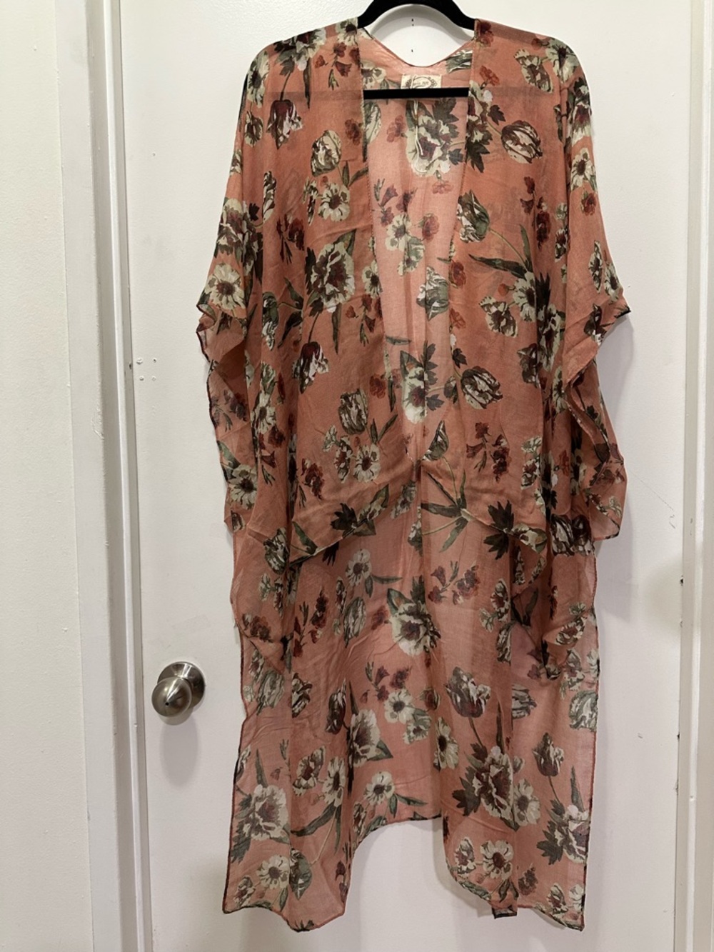 Joyfolie Dusty Rose Floral Bohemian Kimono Sz L - Picture 2 of 5